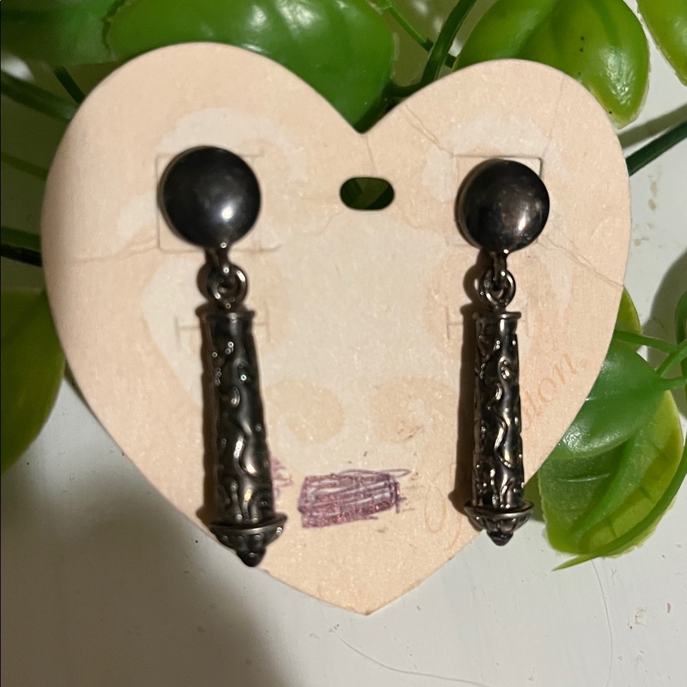 SILVER Patina’d Brighton Earrings Sterling Plated Pierced NWT Ornate Vintage